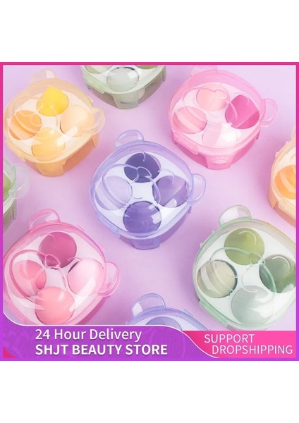 Mor Ayı Kutusu 4 Adet Makyaj Süngeri Tozu Puf Kuru ve Islak Kombine Güzellik Aracı Kozmetik Topu Vakıf Tozu Puf Ayı Kutulu Makyaj Süngeri Yumurta (Yurt Dışından) fiyatları