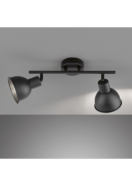 Retro Rustik Metal 180 Derece Hareketli Siyah 2 Li Spot Avize