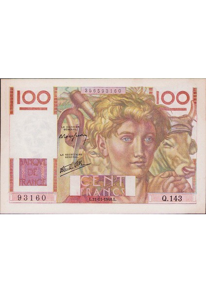 France Fransa 100 Frank 1946 - Unc Çil Banknot