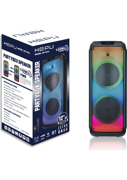 944 Profesyonel Taşınabilir Bluetooth Hoparlör 30CM*2 Subwoofer