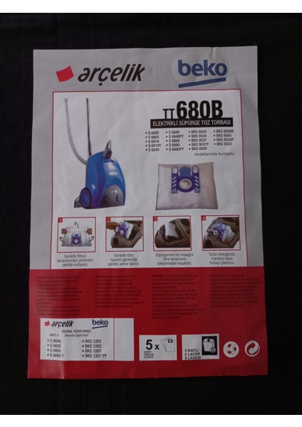 ARÇELİK - BEKO - ELEKTRİKLİ SÜPÜRGE UYUMLU SENTETİK TOZ TORBASI - 20 ADET - MAVİ PLASTİK - 5 KATMANLI - ( UYUMLU MODELLER AÇIKLAMADA ) fiyatları