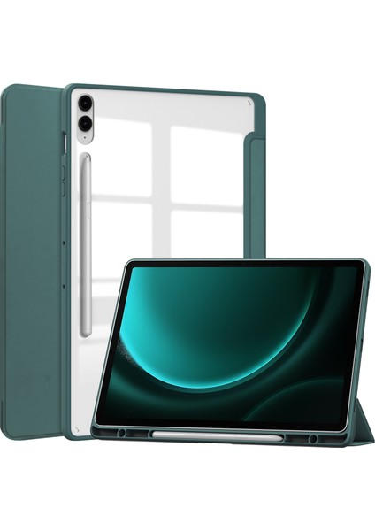 Samsung Galaxy Tab S9 Fe Plus Şeffaf Kılıf Kalem Yuvası Tablet Üç Katlı Stand Kapağı (Yurt Dışından)