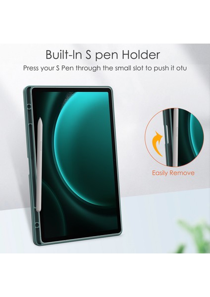 Samsung Galaxy Tab S9 Fe Plus Şeffaf Kılıf Kalem Yuvası Tablet Üç Katlı Stand Kapağı (Yurt Dışından)