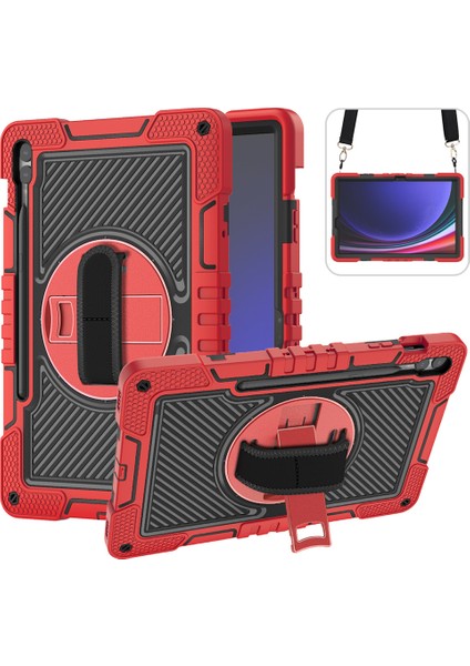 Samsung Galaxy Tab S9 Koruyucu Kickstand Case+ Kayışlı Anti-Damla Silikon+ Pc Tablet Kapağı (Yurt Dışından)