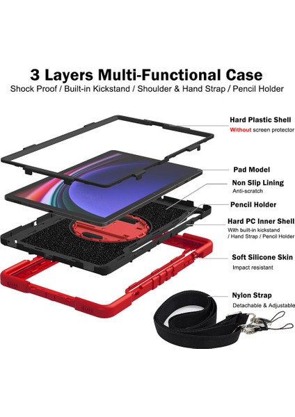 Samsung Galaxy Tab S9 Koruyucu Kickstand Case+ Kayışlı Anti-Damla Silikon+ Pc Tablet Kapağı (Yurt Dışından) indirimleri