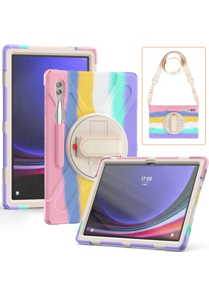 Samsung Galaxy Tab S9 Ultra X910 / S8 Ultra X900 / X906 Pc+Silikon Tablet Kılıf El Bant Kickstand Strap ile (Yurt Dışından)