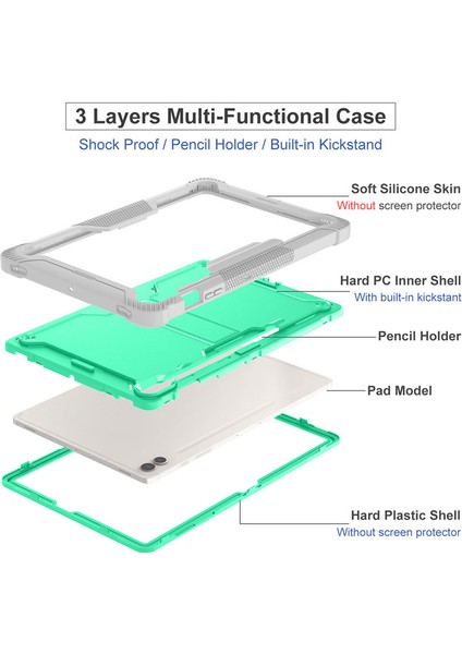 Samsung Galaxy Tab S9+ , Şok Geçirmez Silikon+ Pc Tablet Kapağı Kickstand Kutusu (Yurt Dışından)