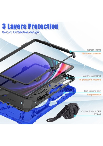 Samsung Galaxy Tab S9+ / S8+ / S7+ / S7 Fe Kickstand Tablet Kasası Şok Geçirmez Pc+ Silikon Kapak, Kayış (Yurt Dışından) modelleri