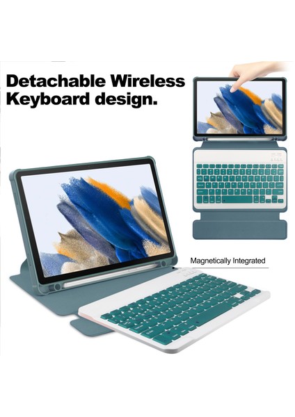 Samsung Galaxy Tab A9 Bluetooth Klavye ile Tablet Kılıfı+ Dönen Stand Pu+ Akrilik Kapak (Yurt Dışından)