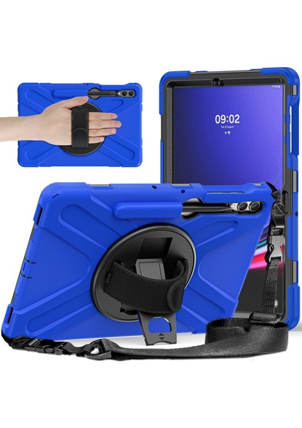 Samsung Galaxy Tab S9+ / S8+ / S7+ / S7 Fe Şok Geçirmez Pc+ Silikon Sağlam Tablet Kılıf Kickstand El Bant / Kayış (Yurt Dışından)
