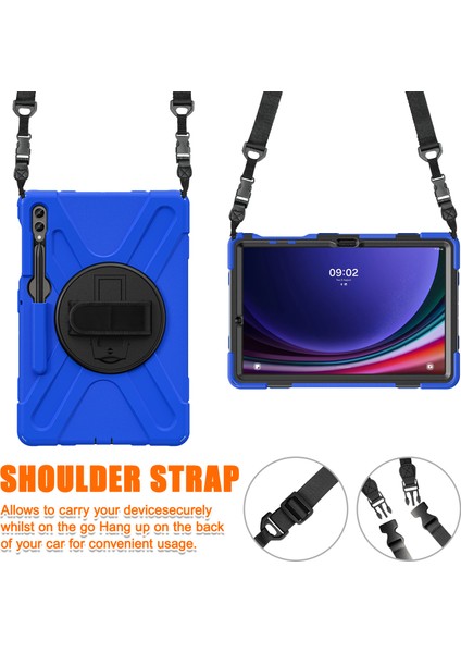 Samsung Galaxy Tab S9+ / S8+ / S7+ / S7 Fe Şok Geçirmez Pc+ Silikon Sağlam Tablet Kılıf Kickstand El Bant / Kayış (Yurt Dışından) modelleri