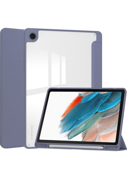Samsung Galaxy Tab A9+ Şeffaf Arka Kapak Pu+Tpu+Kalem Yuvalı Akrilik Tablet Kılıfı (Yurt Dışından)