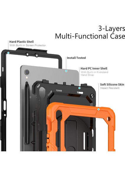 Samsung Galaxy Tab S9 (X710 / X716B / X718U) Pc+Silikon Kickstand Case Anti-Drop Tablet Kapağı Pet Ekran Filmi ile (Yurt Dışından)