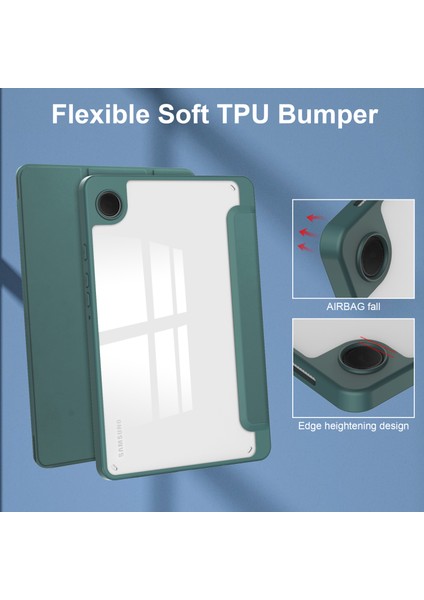 Samsung Galaxy Tab A9 Case Pu+Tpu+Akrilik Pen Yuvası ile Arka Tablet Kapağı Temizle (Yurt Dışından)