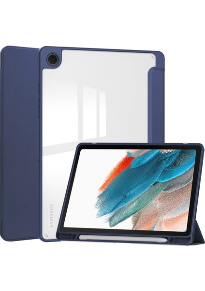 Samsung Galaxy Tab A9+ Şeffaf Arka Kapak Pu+Tpu+Kalem Yuvalı Akrilik Tablet Kılıfı (Yurt Dışından)