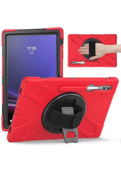 Samsung Galaxy Tab S9 Ultra X910 / S8 Ultra X900 / X906 Pc+Silikon Kickstand Tablet Kılıfı El Bantlı (Yurt Dışından)