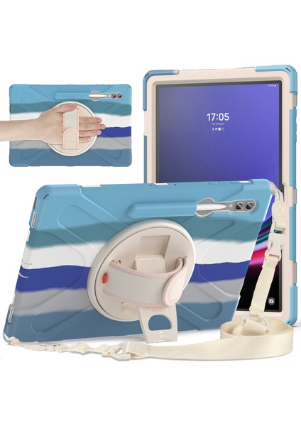 Samsung Galaxy Tab S9 Ultra X910 / S8 Ultra X900 / X906 Pc+Silikon Tablet Kılıf El Bant Kickstand Strap ile (Yurt Dışından)