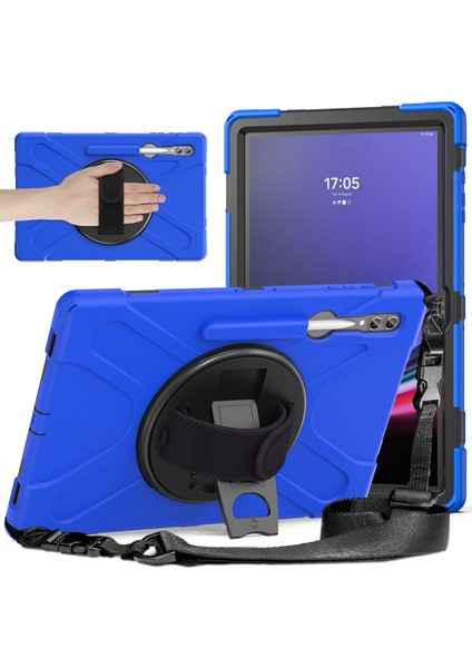 Samsung Galaxy Tab S9 Ultra X910 / S8 Ultra X900 / X906 Pc+Silikon Tablet Kılıf El Bant Kickstand Strap ile (Yurt Dışından)
