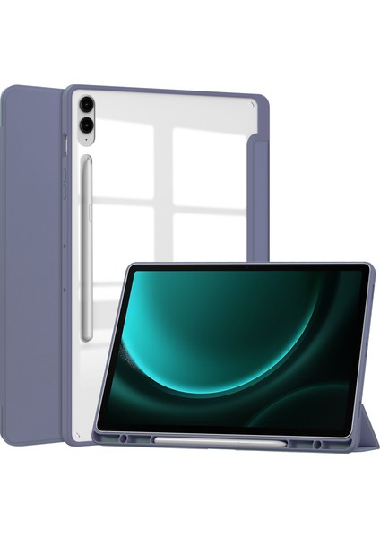 Samsung Galaxy Tab S9 Fe Plus Şeffaf Kılıf Kalem Yuvası Tablet Üç Katlı Stand Kapağı (Yurt Dışından)