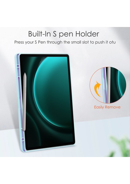 Samsung Galaxy Tab S9 Fe Plus Şeffaf Kılıf Kalem Yuvası Tablet Üç Katlı Stand Kapağı (Yurt Dışından) indirimleri