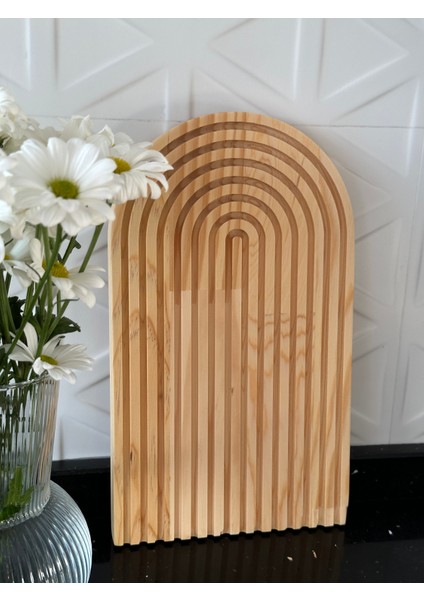 Sunum Tepsisi Ahşap Oymalı Yarım Gökkuşağı Dekoratif Tepsi Sunum Tepsisi Ahşap Stand Büyük Boy