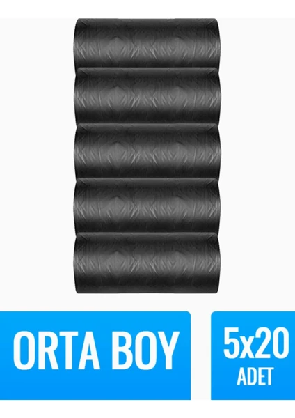 Çöp Torbası Orta Boy 20’li 5 Rulo Kalın 55X60 Çöp Poşeti