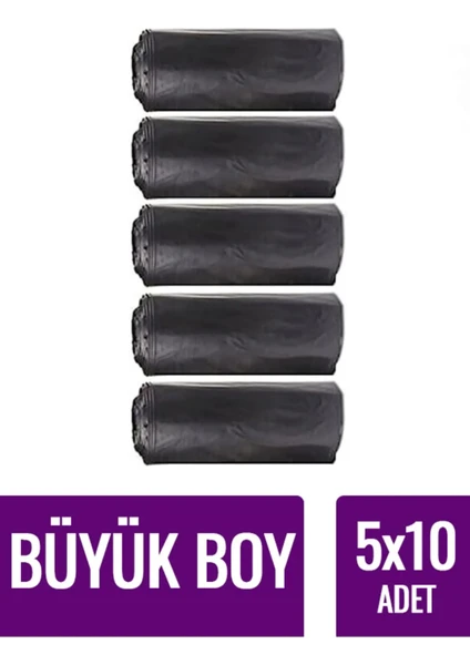 Çöp Torbası Büyük Boy 10’lu 5 Rulo Kalın 65X70 Çöp Poşeti