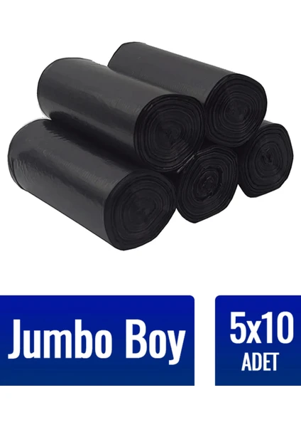 Çöp Torbası Jumbo Boy 10’lu 5 Rulo Kalın 80X110 Çöp Poşeti