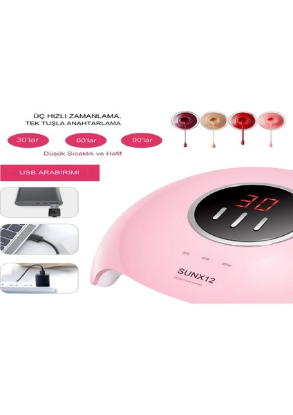 Sun X12 Uv LED Dijital 54W Profesyonel USB Girişli Tırnak Kurutucu Protez Tırnak Kalıcı Oje Poly Gel indirimleri