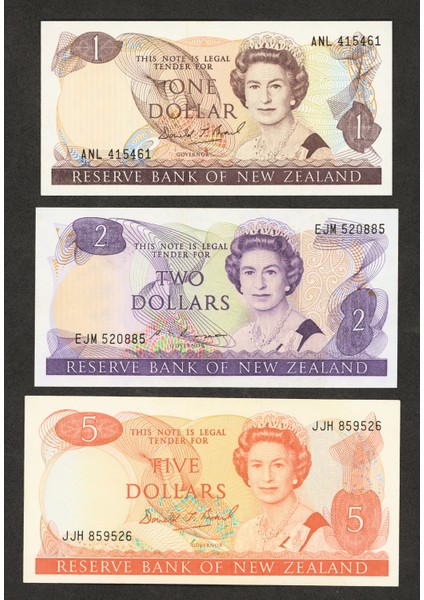 3 Adet New Zealand 1+2+5 Dollars *kraliçe Çil Banknotlar fiyatları