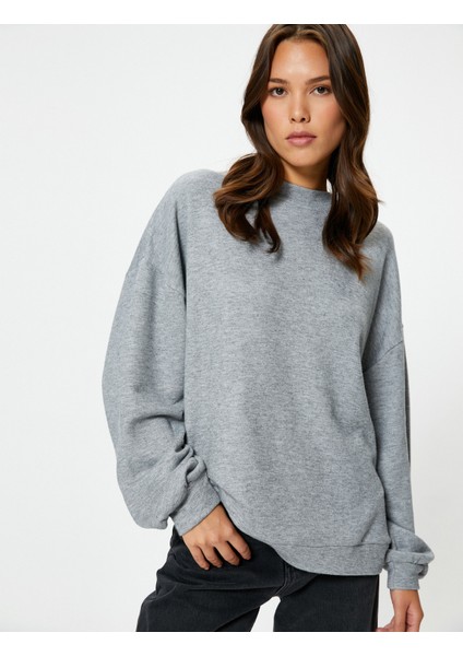 Oversize Sweatshirt Bisiklet Yaka Balon Kollu