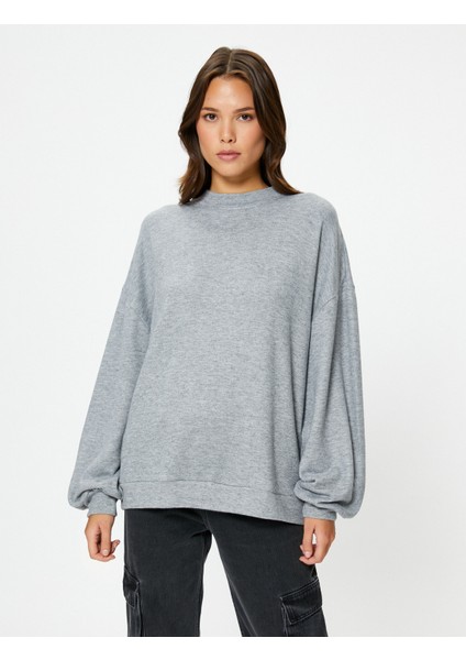 Oversize Sweatshirt Bisiklet Yaka Balon Kollu