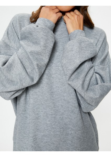 Oversize Sweatshirt Bisiklet Yaka Balon Kollu