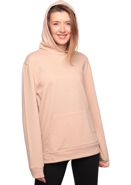 Kapşonlu Kadın Sweatshirt 0154 | Bej