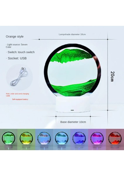 Yeşil 7 Inç Kum Sanatı LED Işıklı Kum Saati Ev Ofis Dekorasyonu 3D Gece Lambası Kum Sanatı