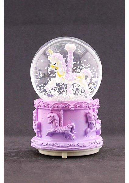 Mor Unicorn Kar Küresi Işıklı Müzikli 12 cm ve Mor Atlıkarınca Sevgiliye Özel Dekoratif Hediye Seti