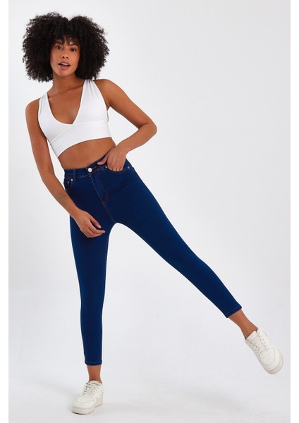 Indigo Kar Yıkama Yüksek Bel Toparlayıcı Skinny Jean