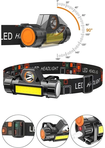 Şarjlı Kafa Lambası, 3 Fonksiyonlu LED Işıklı Kafa Lambası ve Çantası