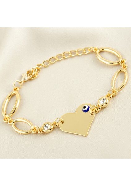 Kalp Isim Yazılabilir Boş Plaka Taşlı Bileklik