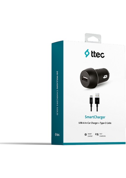 Smartcharger 2.1A Araç Şarj Aleti + Usb-C Kablo