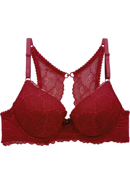 2'li Ekonomik Paket Nude Bordo 6808 Rome Yarı Destekli Sırt Detay Dantelli Sütyen Set