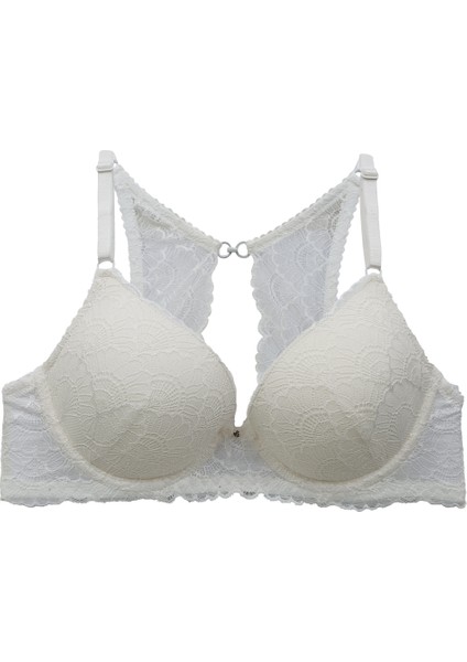 2'li Ekonomik Paket Ekru Siyah 6808 Rome Yarı Destekli Sırt Detay Dantelli Sütyen Set