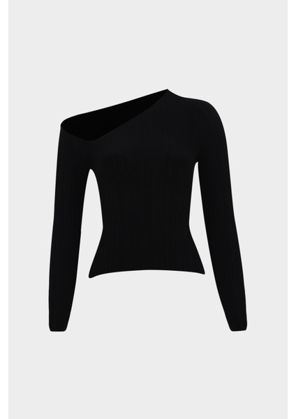 Açelyaokcu Asimetrik Yaka Detaylı Slim Fit Kadın Kısa Triko Kazak