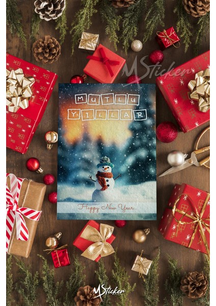 Yılbaşı Hediye Kartı 16 Adet Arkasına Not Yazılabilir Yeni Yıl Tebrik Kartı Özel Dokulu Kağıt