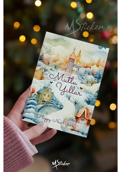 Yılbaşı Hediye Kartı 16 Adet Arkasına Not Yazılabilir Yeni Yıl Tebrik Kartı Özel Dokulu Kağıt fiyatları
