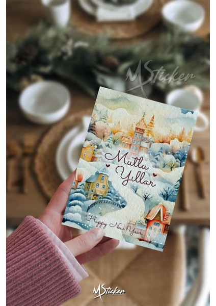 Yılbaşı Hediye Kartı 16 Adet Arkasına Not Yazılabilir Yeni Yıl Tebrik Kartı Özel Dokulu Kağıt modelleri