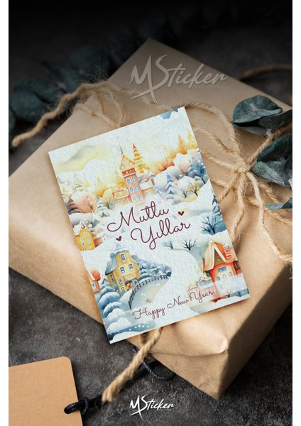 Yılbaşı Hediye Kartı 16 Adet Arkasına Not Yazılabilir Yeni Yıl Tebrik Kartı Özel Dokulu Kağıt fırsatları