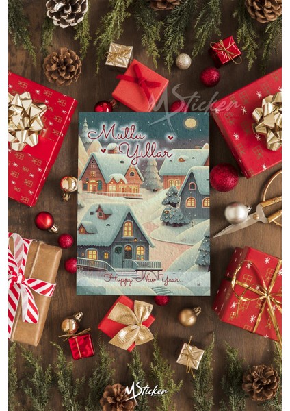 Yılbaşı Hediye Kartı 16 Adet Arkasına Not Yazılabilir Yeni Yıl Tebrik Kartı Özel Dokulu Kağıt