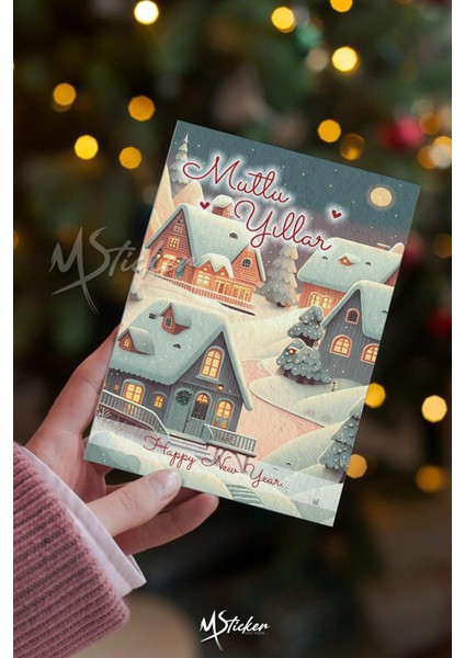 Yılbaşı Hediye Kartı 16 Adet Arkasına Not Yazılabilir Yeni Yıl Tebrik Kartı Özel Dokulu Kağıt fiyatları