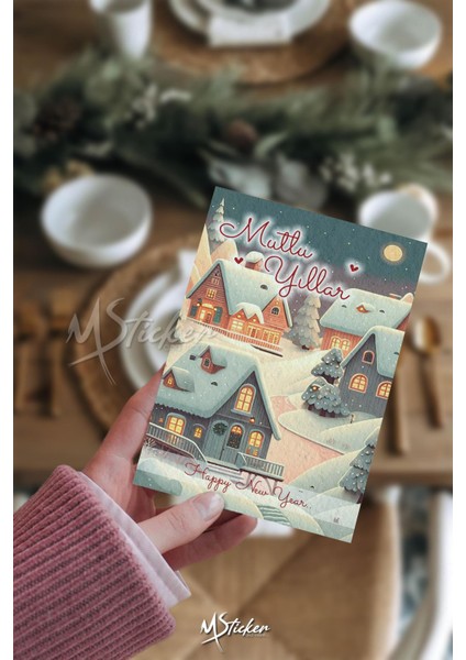 Yılbaşı Hediye Kartı 16 Adet Arkasına Not Yazılabilir Yeni Yıl Tebrik Kartı Özel Dokulu Kağıt modelleri